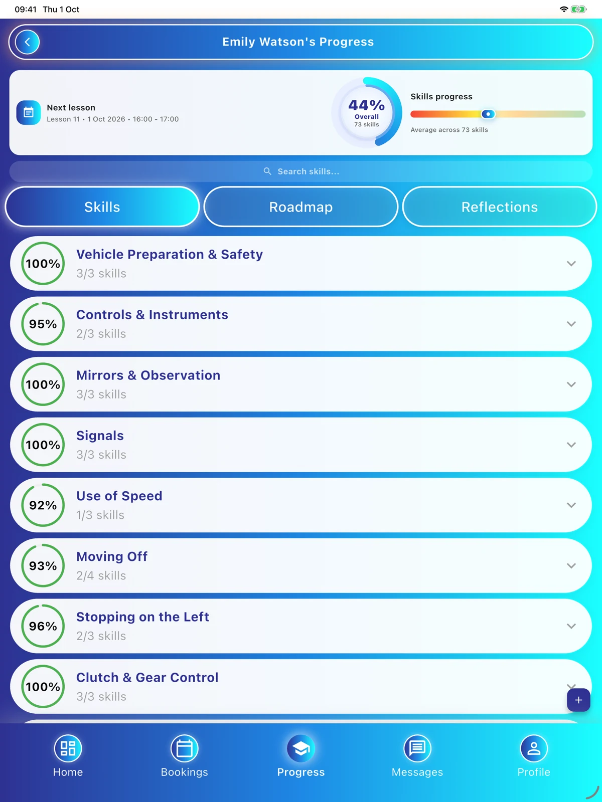 Development preview of driving skills and progress records