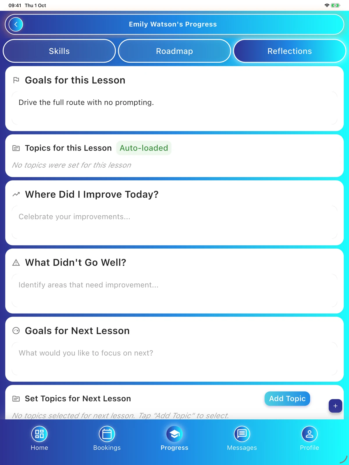 CoreDrive development preview of lesson reflection and learning goals